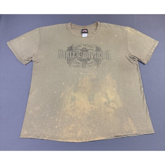 Rare Vintage Y2K Harley Davidson Rochester New York Thrashed Faded Olive Green T - Picture 2 of 13